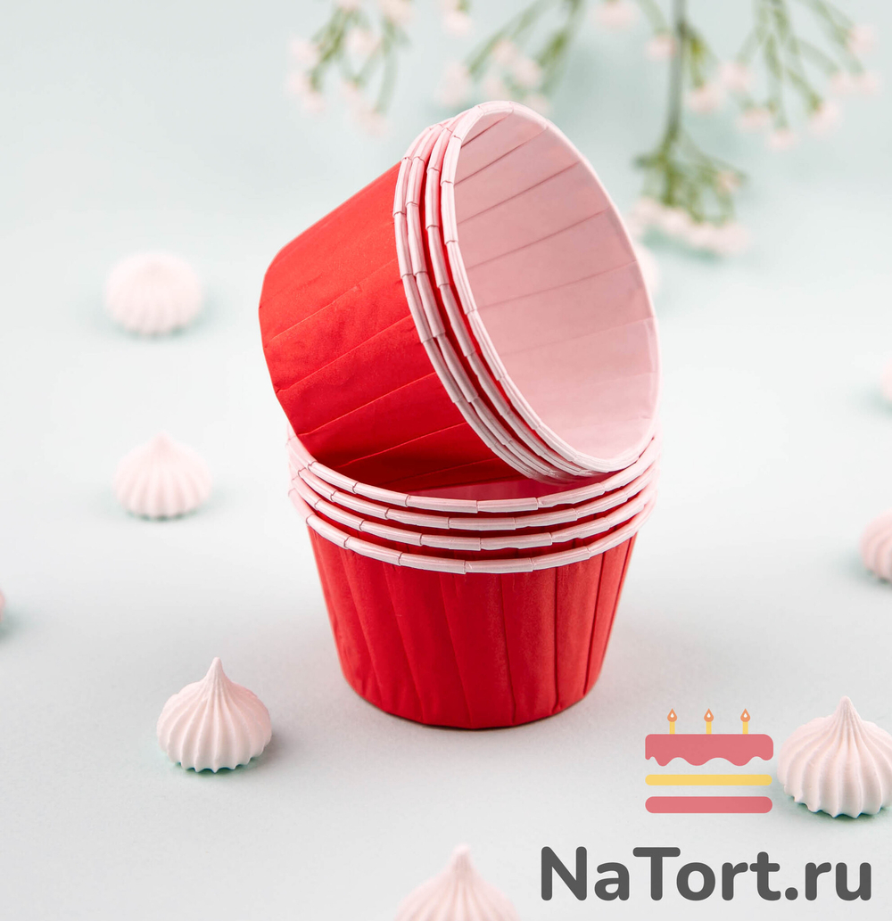 Формы бумажные с ламинацией «Маффин» 50х40 мм (Красный) 100 шт