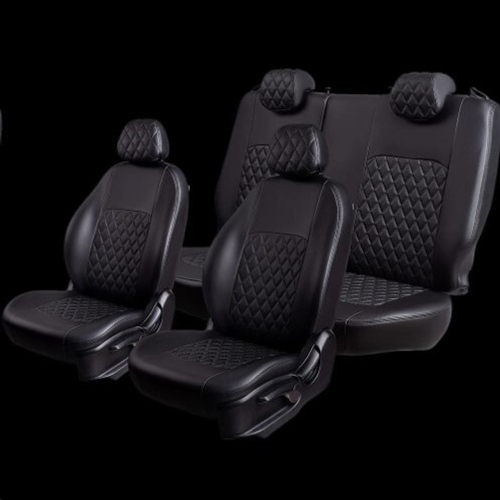 Чехлы на сиденье /2190 Гранта FL/ с 08.2018г. компл.Люкс 60/40 3Г Турин Ромб Экокожа черная (разд.зад.спинка) (LORD AUTO)