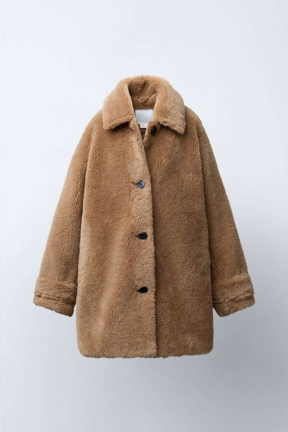 ZARA ПАЛЬТО ИЗ ИСКУССТВЕННОГО МЕХА, КАРАМЕЛЬНЫЙ