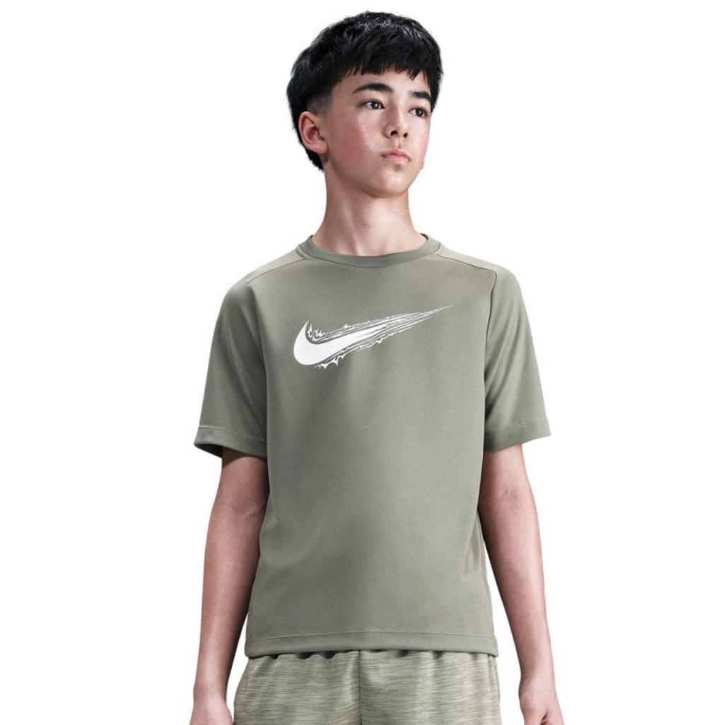 Детская теннисная футболка Nike Boys Multi Dri-FIT Short-Sleeve - light army/white