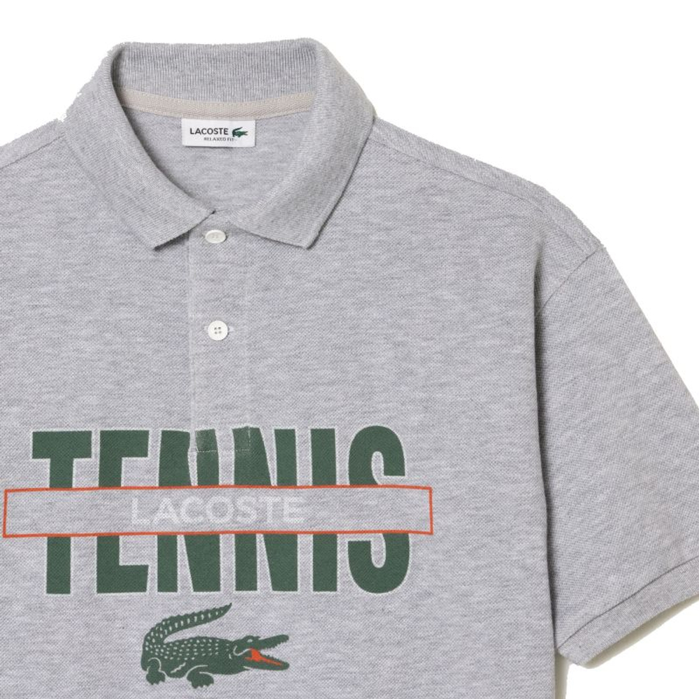 Детская теннисная футболка Lacoste Cotton Pique Print - grey