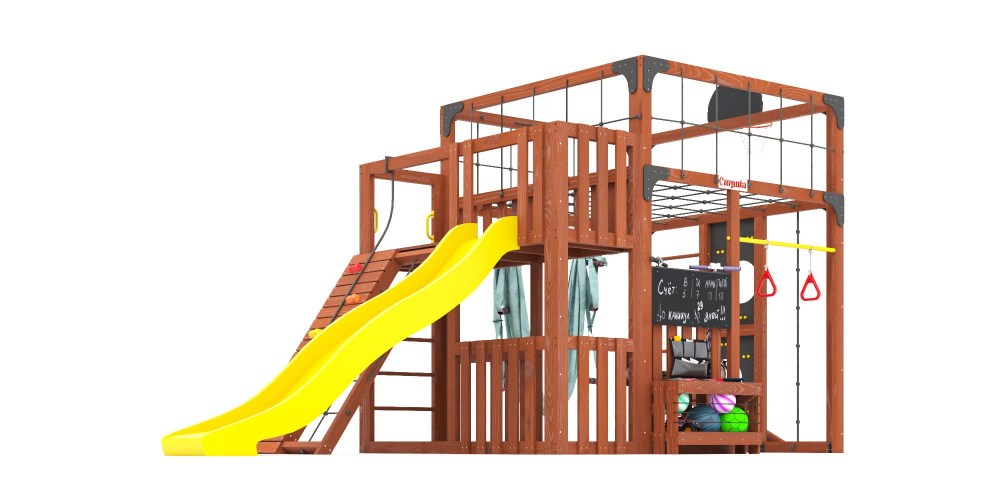 Детская площадка Савушка КУБ-3 (Махагон) с гамаком для йоги