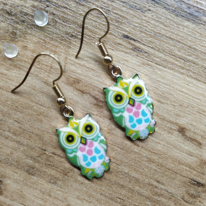Серьги Сова цвет зеленый эмаль цветная металл золотистый