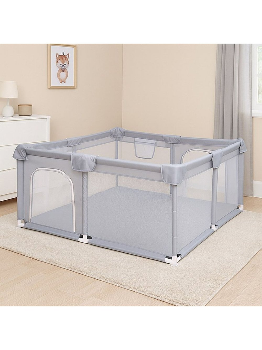 Манеж детский квадратный 128х128х65см цвет серый (M12-2)