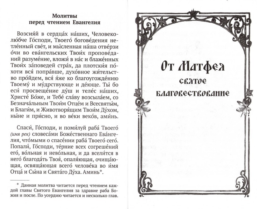 Святое Евангелие крупным шрифтом, с выделенными словами Спасителя