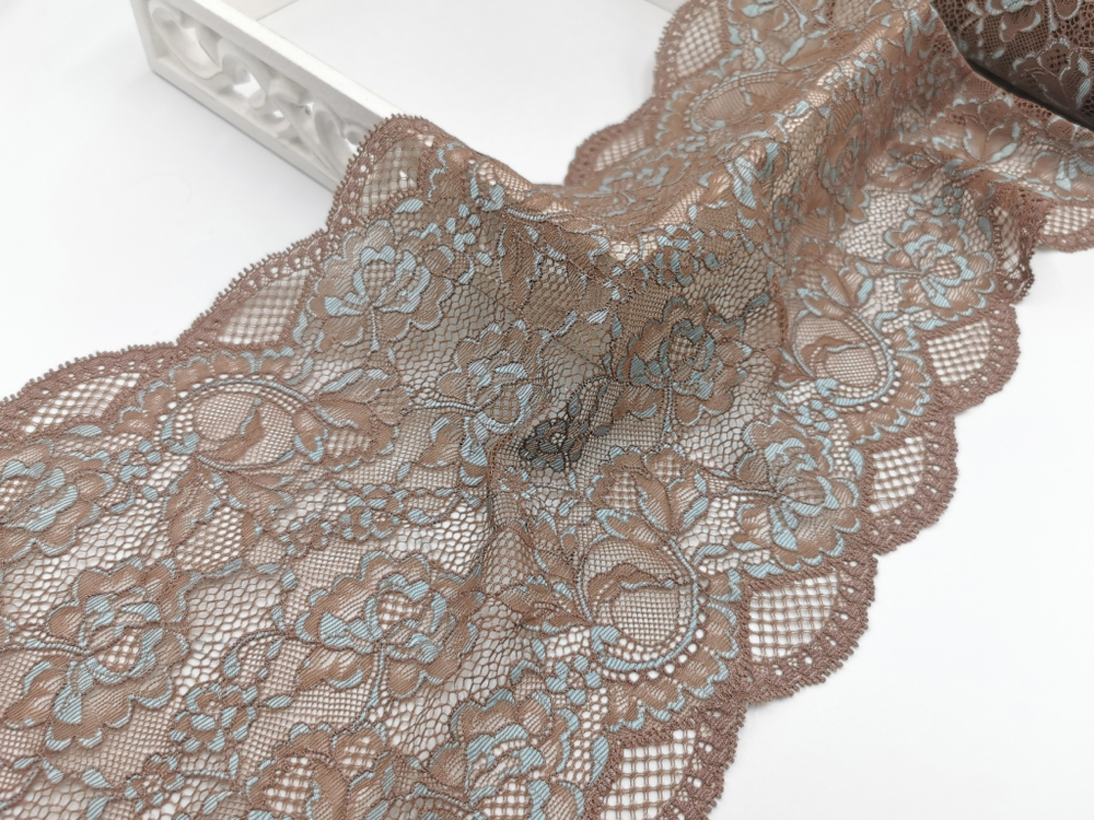 Эластичное кружево, перец и светлая бирюза, 22 см, (Арт: EK-2795), м