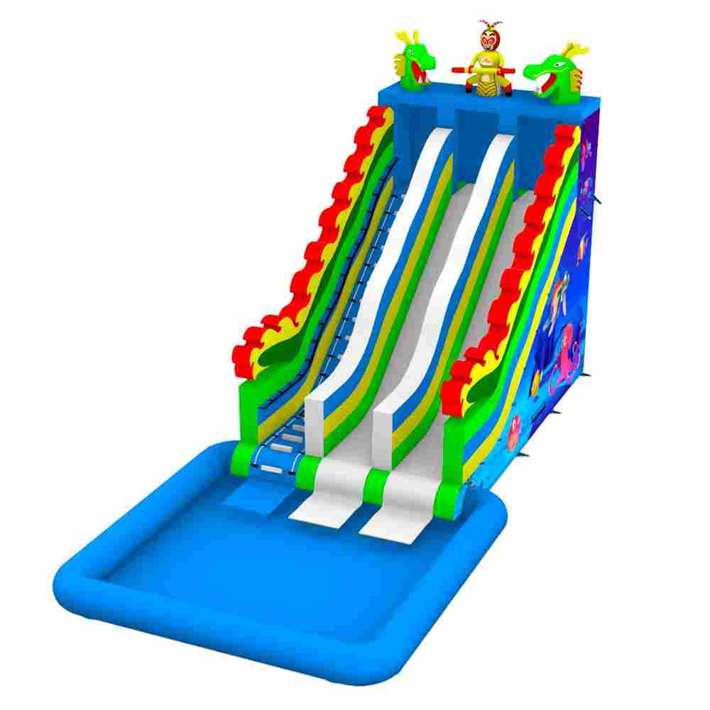 Коммерческий надувной батут-горка с бассейном «Спуск Дракона», 13*6*7,5 м