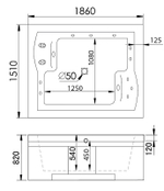 Акриловая ванна Gemy 186х151 G9052 II O L с гидромассажем