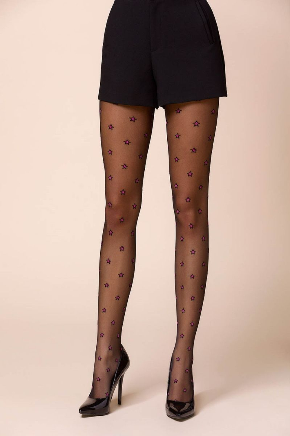 Черные колготки Stars с цветными звездочками (Размер: 2 размер) (Цвет: фиолетовый)