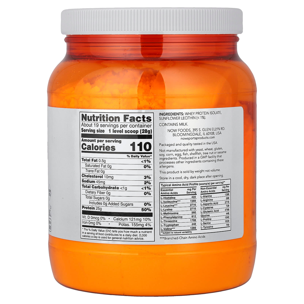 NOW Foods, Sports, изолят сывороточного протеина, без добавок, 544 г (1,2 фунта)