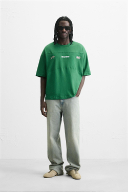 ZARA ФУТБОЛКА С СЕТЧАТОЙ ВСТАВКОЙ, ЗЕЛЕНЫЙ