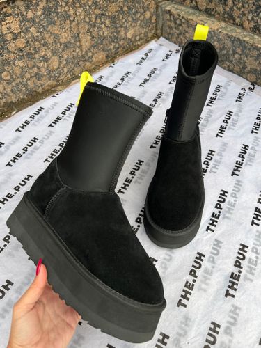 Высокие черные угги с неопреновым голенищем