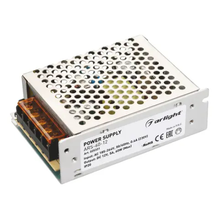 Блок питания ARS-60-12 (12V, 5A, 60W) (Arlight, IP20 Сетка, 2 года) 025331