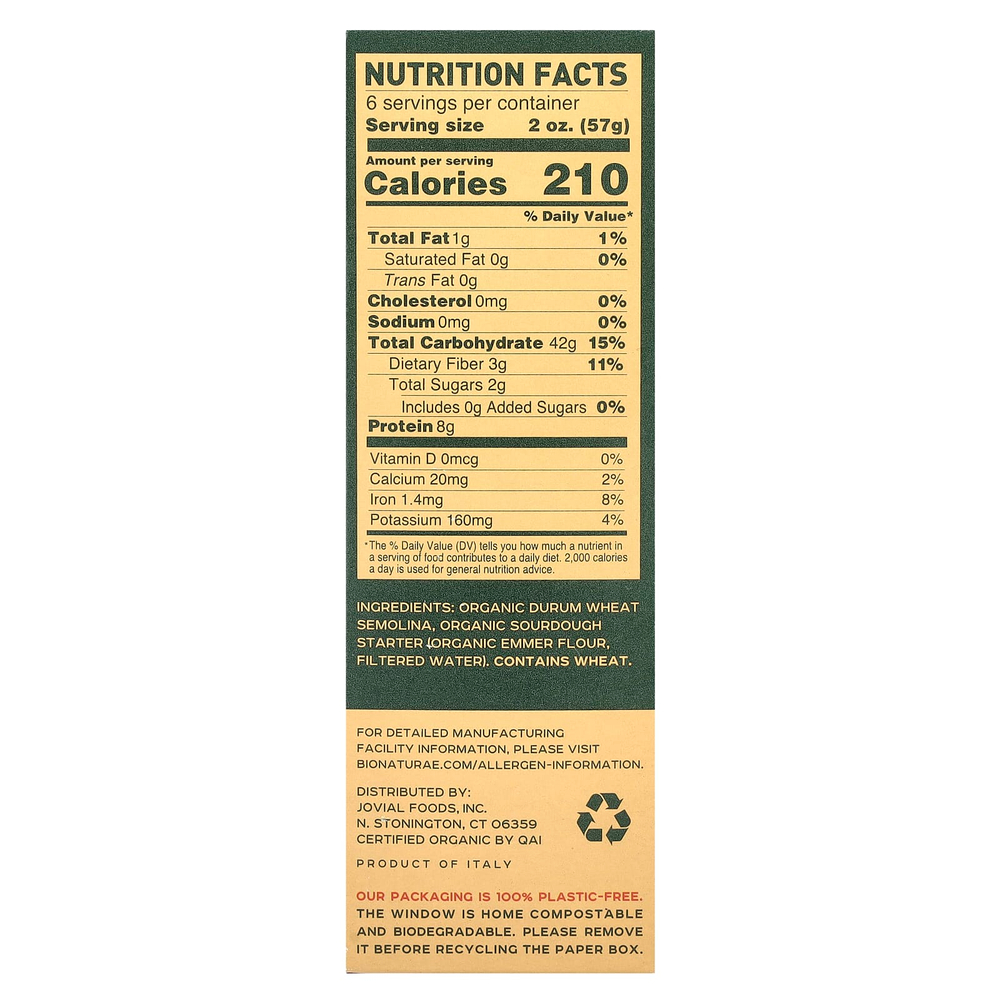 Bionaturae, Sourdough Fusilli, 12 oz (.75 lb) 340 g