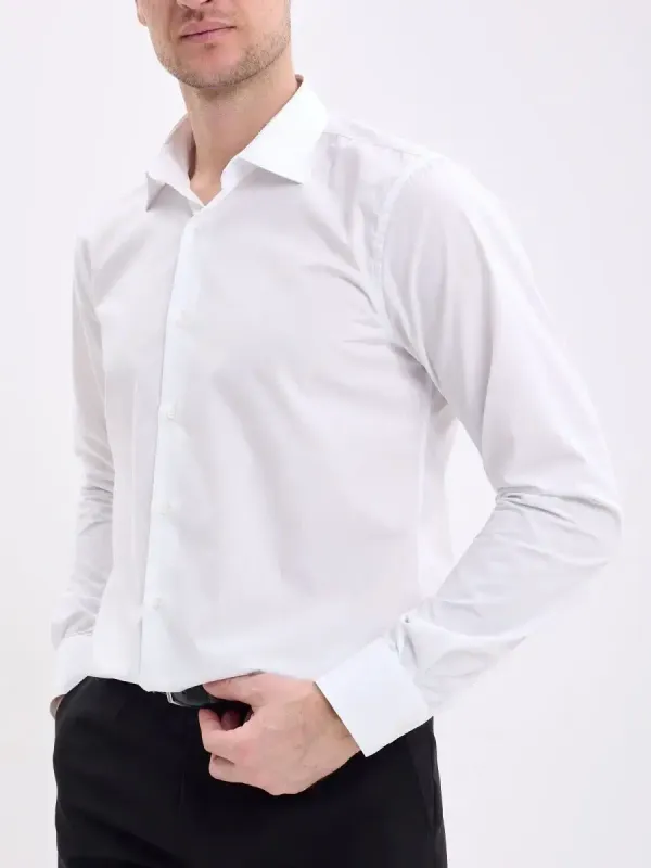 Рубашка на высокий рост LONG SLIM FIT с длинным рукавом, белая