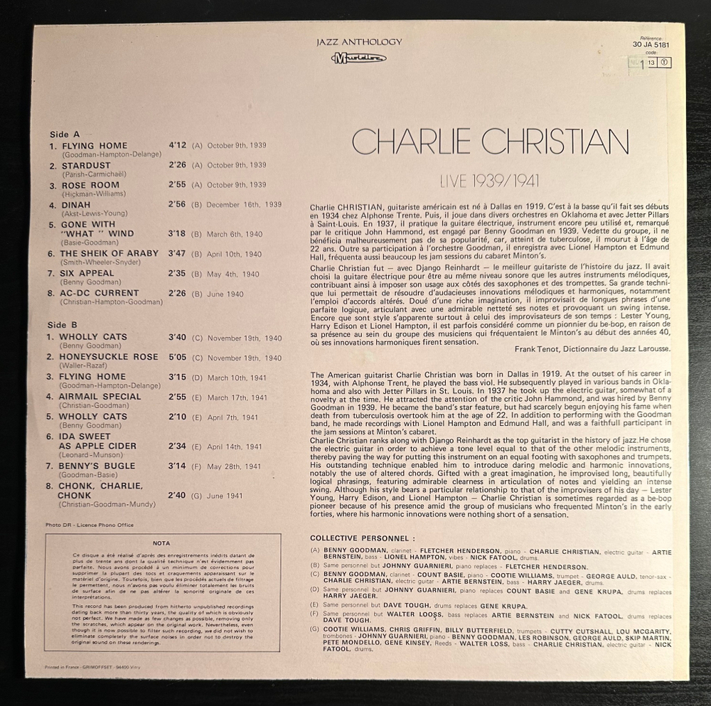 Charlie Christian - Live 1939 / 1941 (Франция 1976г.)