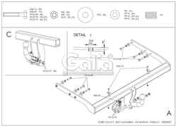 Фаркоп оцинкованный Galia F105A для Ford Galaxy 1995-2000, SEAT Alhambra 1996-2000, Volkswagen Sharan 1995-2000(паспорт и сертификат в комплекте)(без электрики)