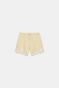 ZARA ЖАККАРДОВЫЕ ШОРТЫ С КРУЖЕВОМ — ZW COLLECTION, ПАСТЕЛЬНО-ЖЕЛТЫЙ