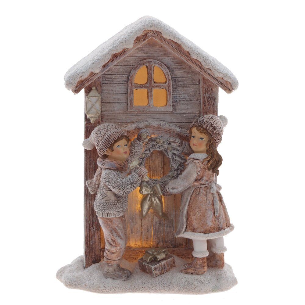 GAEM Фигурка декоративная с подсветкой "Дети и домик", L13 W10 H19 см
