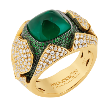 Кольцо с Изумрудом, Цаворитами и Бриллиантами, R0024-0/8