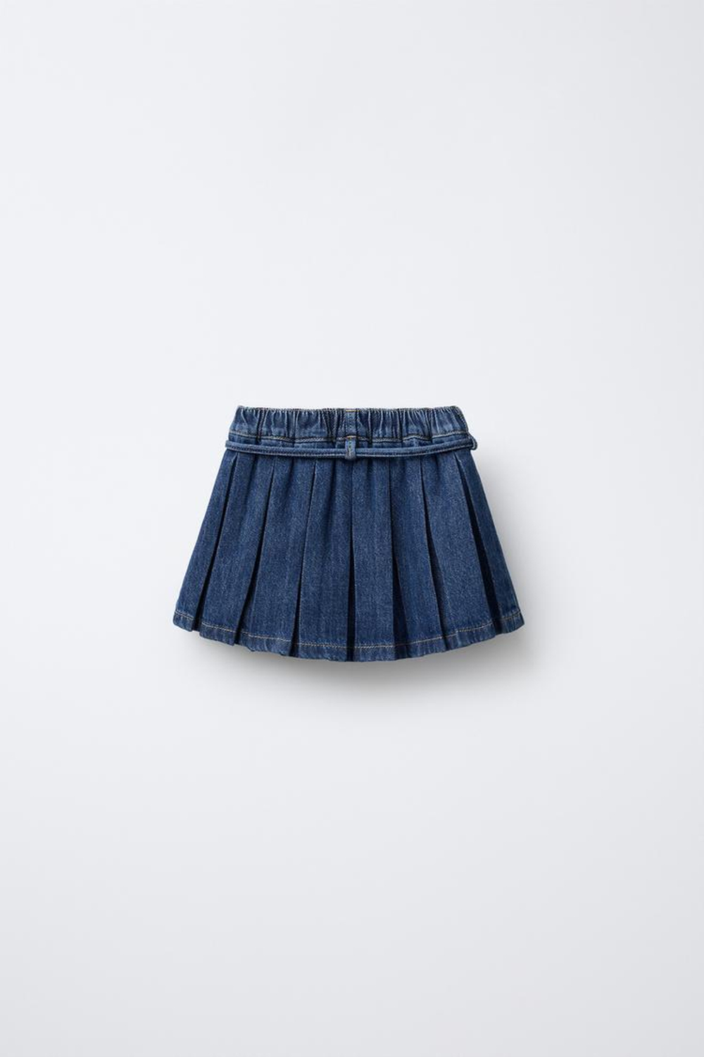 ZARA ДЖИНСОВАЯ ЮБКА В СКЛАДКУ, ВЫЦВЕТШИЙ СИНИЙ