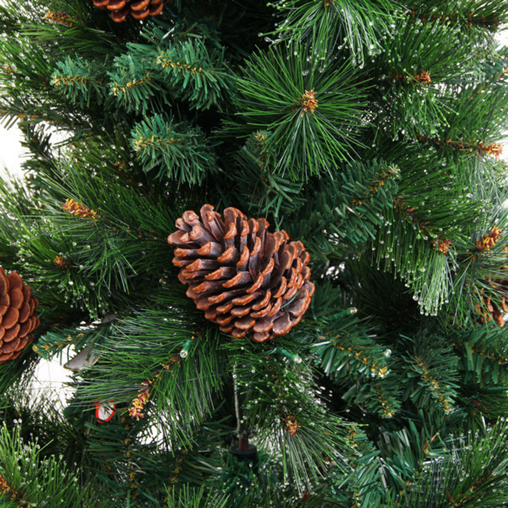 Елка светодиодная «Лесная метель» 210 см, ПВХ+леска (шишки и напыление), 1075 веток, 240 ламп LED, Теплый белый