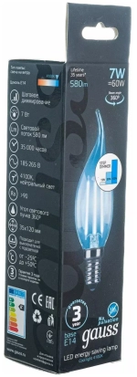 Лампа Gauss LED Filament Свеча на ветру 7W E14 580 lm 4100K 104801207