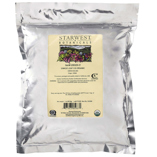 Starwest Botanicals, Органические листья гинкго (C / S), 453,6 г (1 фунт)