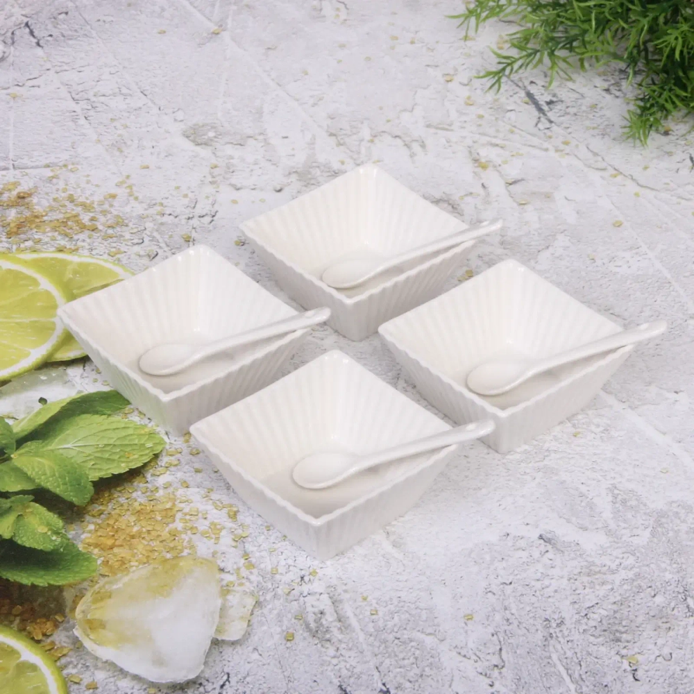 Набор соусников «White magic» 4шт с ложками «Квадраты»