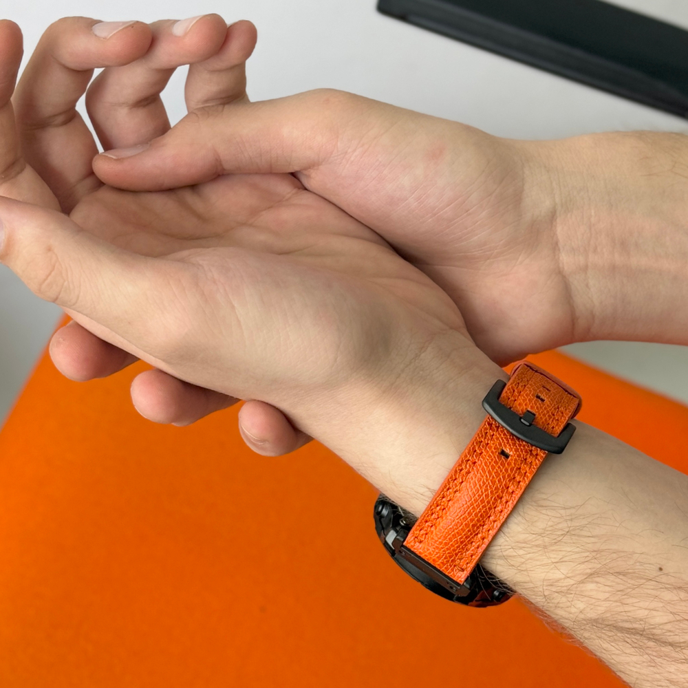 Ремешок для часов Garmin 51 mm с креплением из кожи теленка, оранжевого цвета