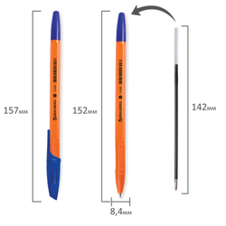 Ручка шариковая BRAUBERG "X-333 Orange", СИНЯЯ, корпус оранжевый, узел 0,7 мм, линия письма 0,35 мм, 142409