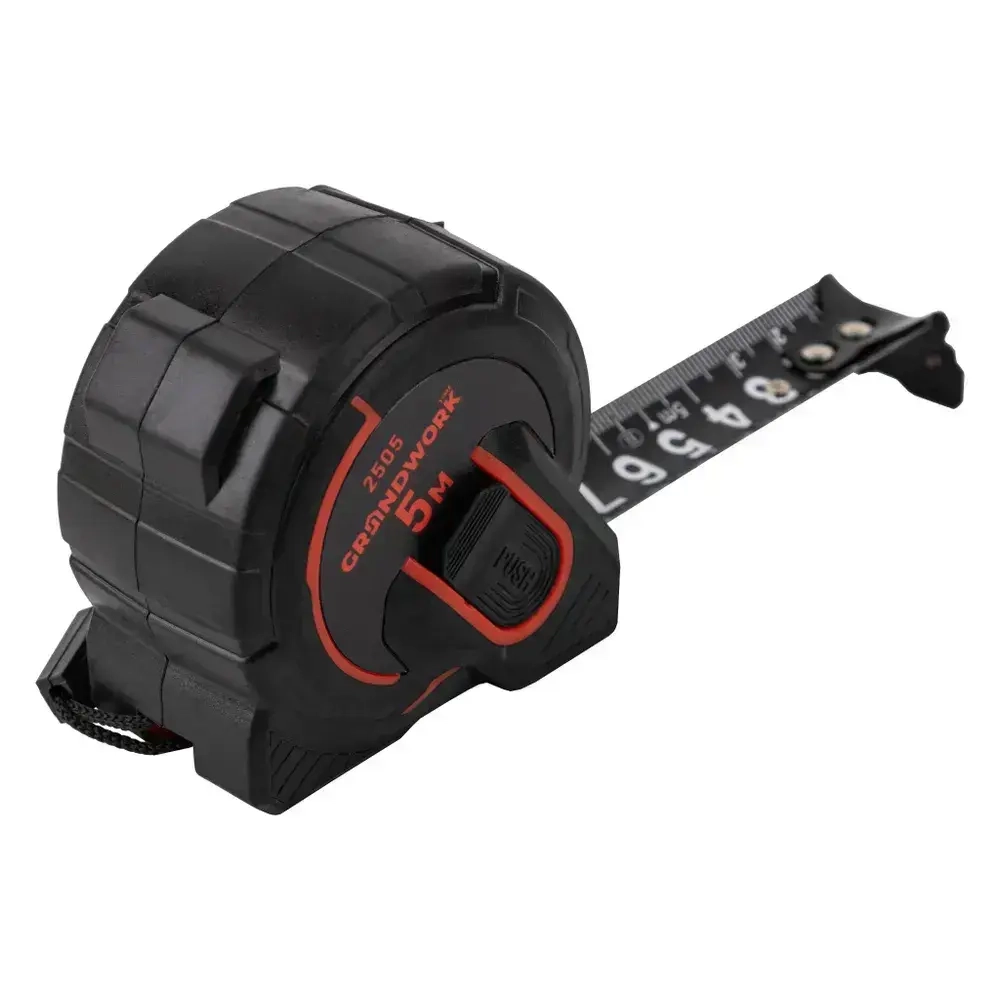 Рулетка 5 метров с черным защитным полотном, большими цифрами GRANDWORK 2505