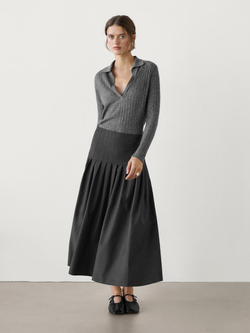 Massimo Dutti Юбка миди из смесовой шерсти с плиссировкой, серый