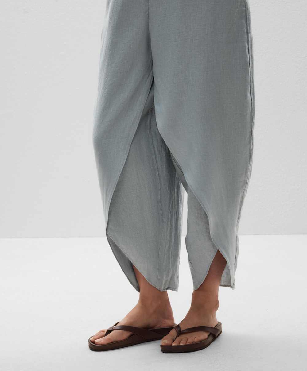 OYSHO Брюки-бочонки из 100% льна с закругленными разрезами, сине-серый