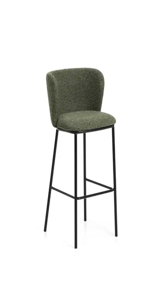 Барный стул Ciselia из темно-зеленого шенилла с ножками из черной стали