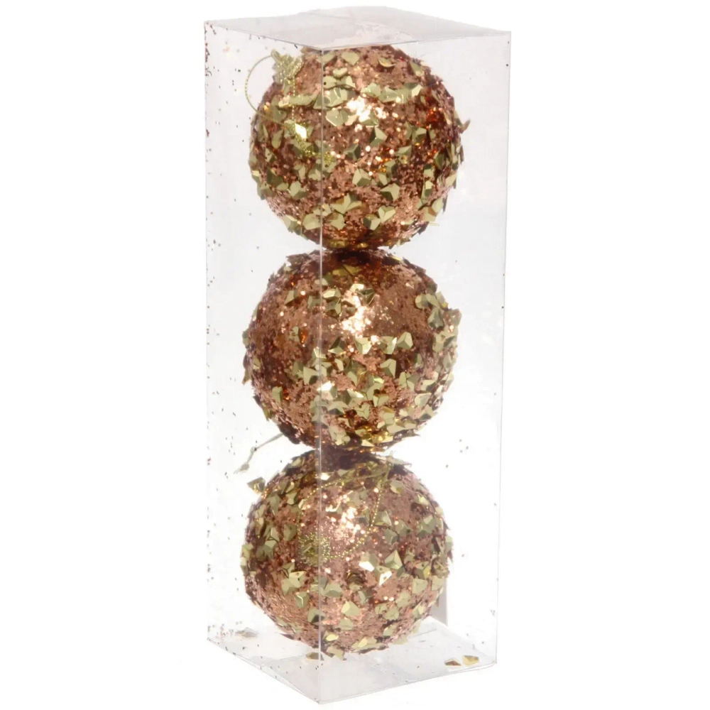 Новогодние шары «GLAME - Волшебный блеск» 8 см (набор 3 шт), Розовое золото