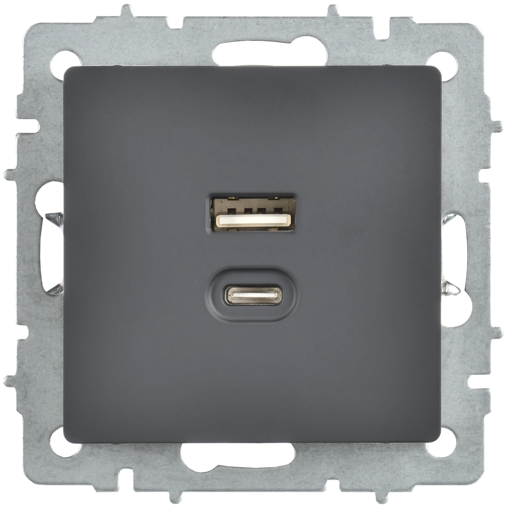 BRITE Розетка USB A+C 45Вт высокоскоростная зарядка РЮ11-2-БрГ графит IEK