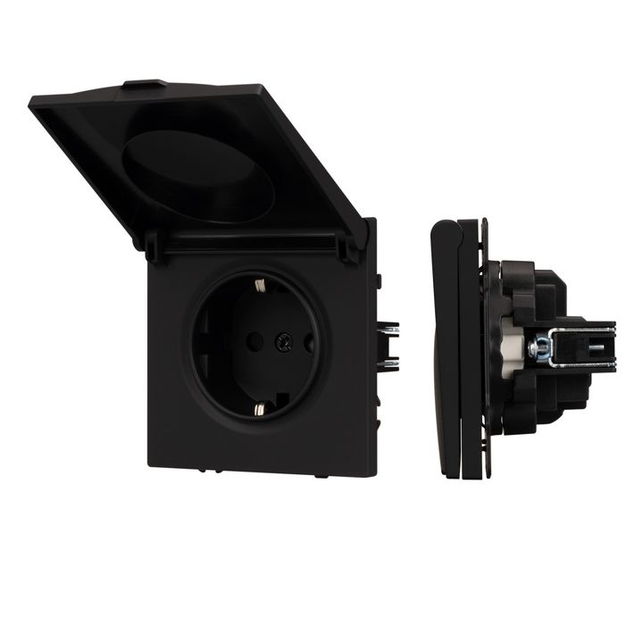 Механизм розетки влагозащищённый SCT-NOBE-MCP-SFPL-BK (230V, 16A) Arlight 054281
