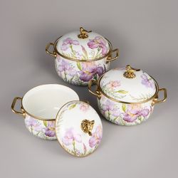 НАБОР КАСТРЮЛЬ AGNESS ЭМАЛИРОВАННЫХ СЕРИЯ "IRISES", 6ПР. 2,1Л, 2,8Л И 3,8Л