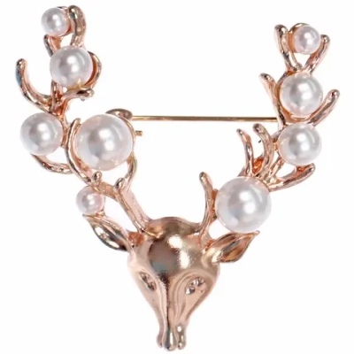 Брошь новогодняя «Gold Podarok - Оленёнок с жемчужинками», 5*4см