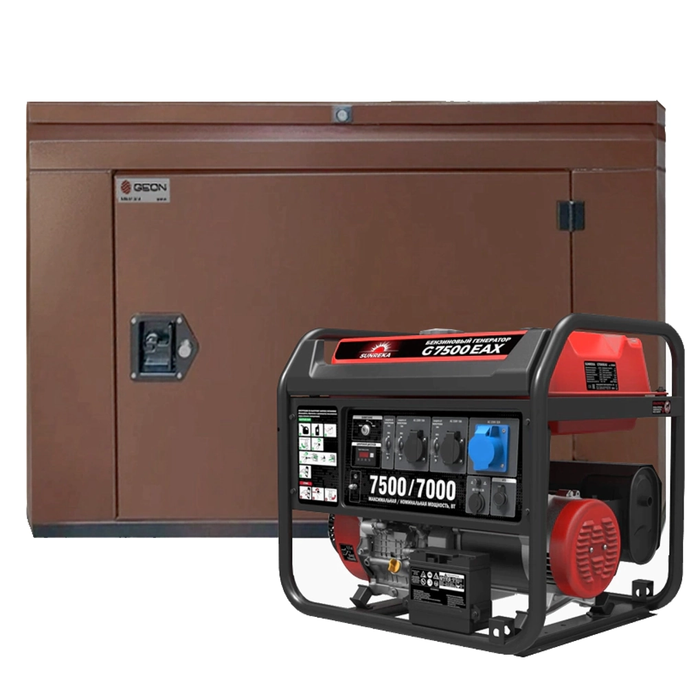 Генератор бензиновый SUNREKA G7500EAX с кожухом Geon 1200 RAL 8017
