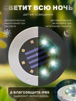 Набор садовых светильников на солнечной батарее уличные на газон 4шт