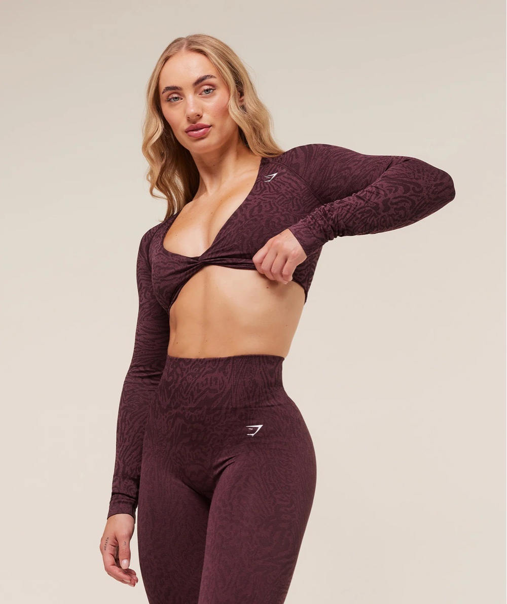 Топ GYMSHARK Adapt Animal Long Sleeve Crop Top Cherry