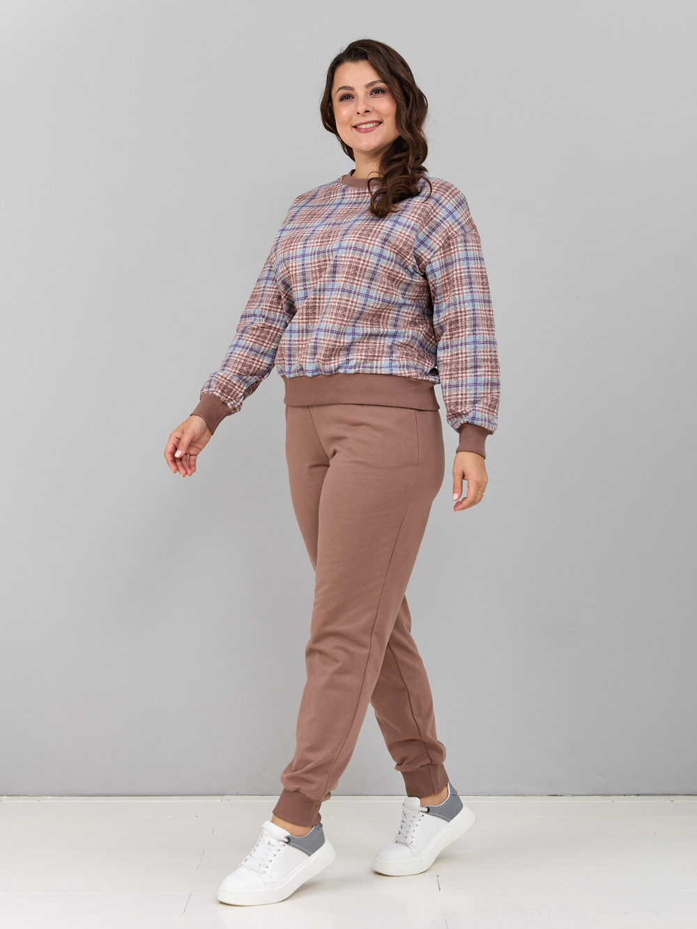 Костюм с брюками КБ-90М/клеткабеж-бирюза