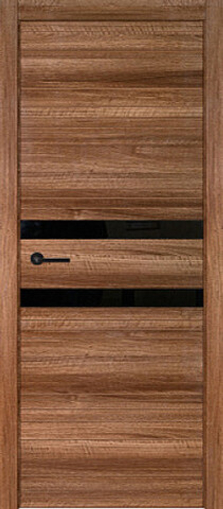 Межкомнатная дверь Turen Becker Мист ПО (стекло черный лакобель) Орех макадамия