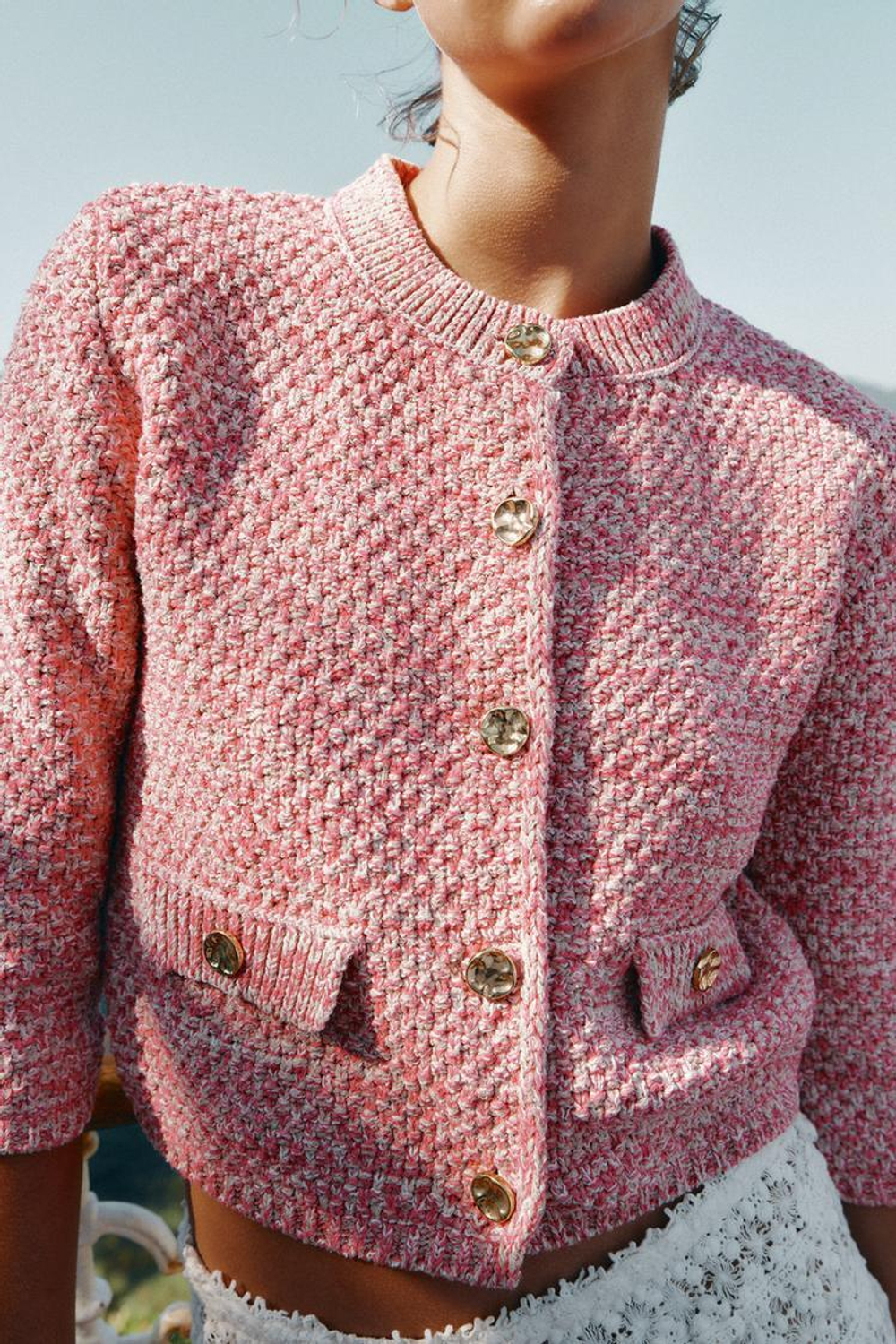 ZARA КАРДИГАН С РУКАВАМИ 3/4, РОЗОВЫЙ