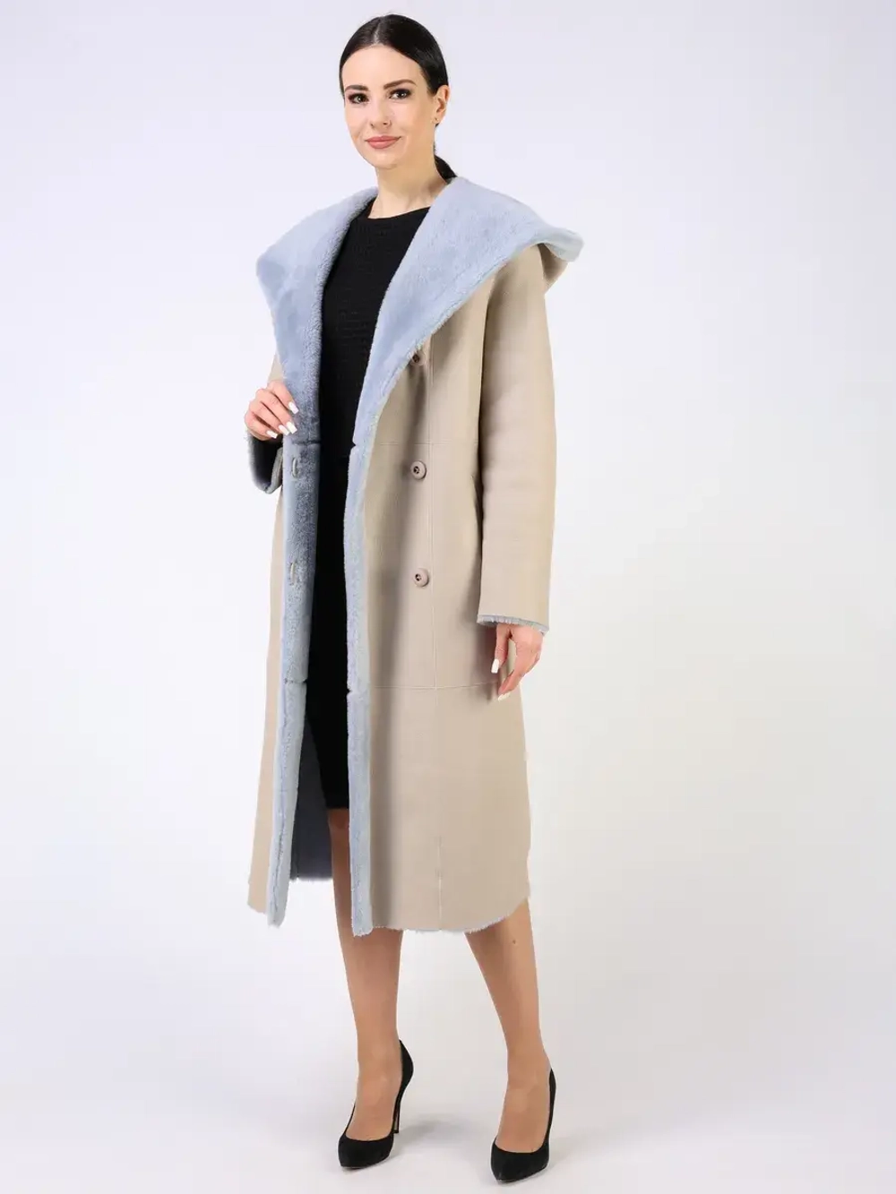 Дубленка зимняя натуральная с капюшоном