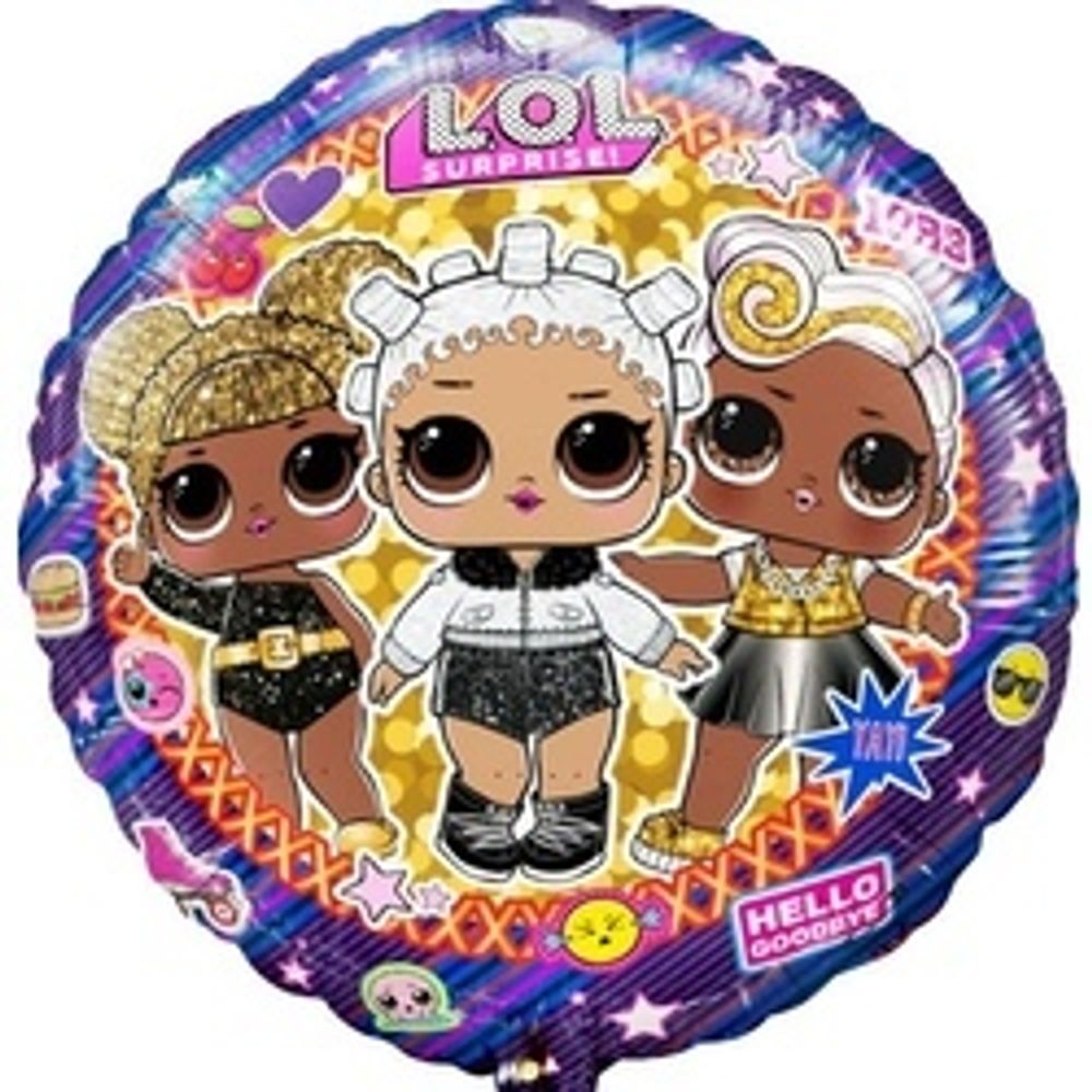 Шар (18"/46 см) Круг, Кукла ЛОЛ (LOL), Гламурные подружки 1 шт.