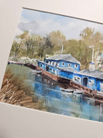 Картина авторская акварельная в паспарту 21х30 см на стену для интерьера "Пристань у кремля. Рязань"