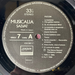 Винтажная виниловая пластинка LP Сборник Оперы, Мадам Баттерфляй, Тоска, Musicalia 7. Puccini Пуччини, Монсеррат Кабалье, Лучано Паваротти (Испания 1986)